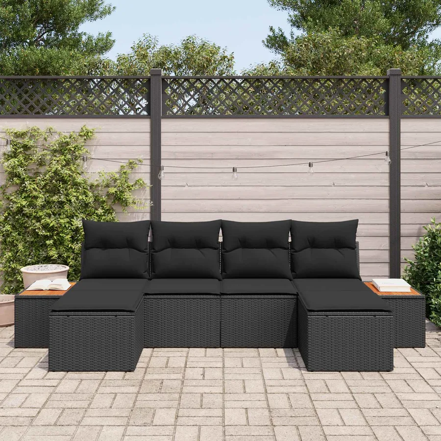 Ensemble de canapé de jardin 6 pcs Noir Poly Rattan - 3