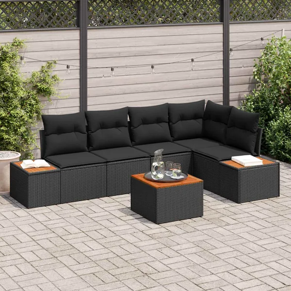 Ensemble de canapé de jardin avec coussin 6 pcs Noir Poly rotin