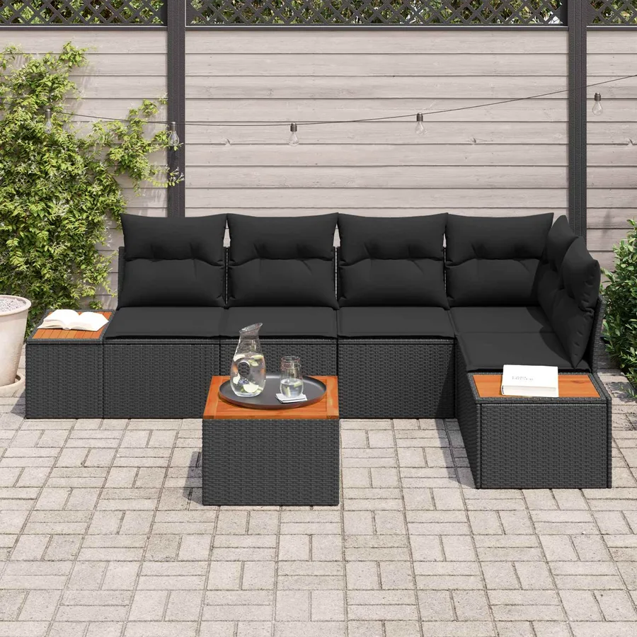 Ensemble de canapé de jardin avec coussin 6 pcs Noir Poly rotin - 3