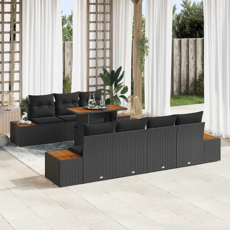 Ensemble de canapé de jardin 8 pcs Noir Poly rotin