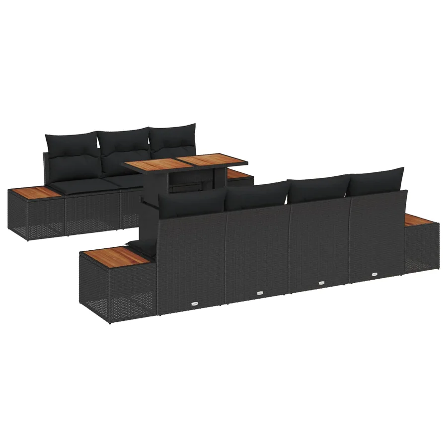 Ensemble de canapé de jardin 8 pcs Noir Poly rotin - 2