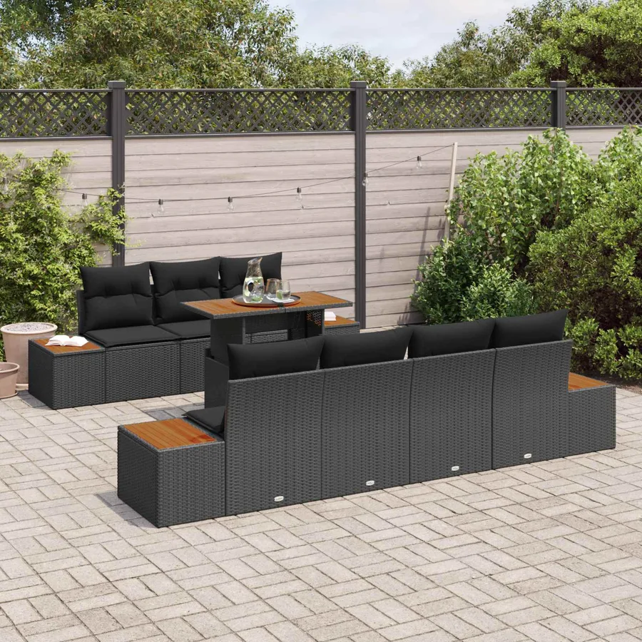 Ensemble de canapé de jardin 8 pcs Noir Poly rotin - 3