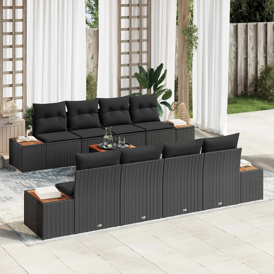 Ensemble de canapé de jardin avec coussin 9 pcs Noir Poly rotin