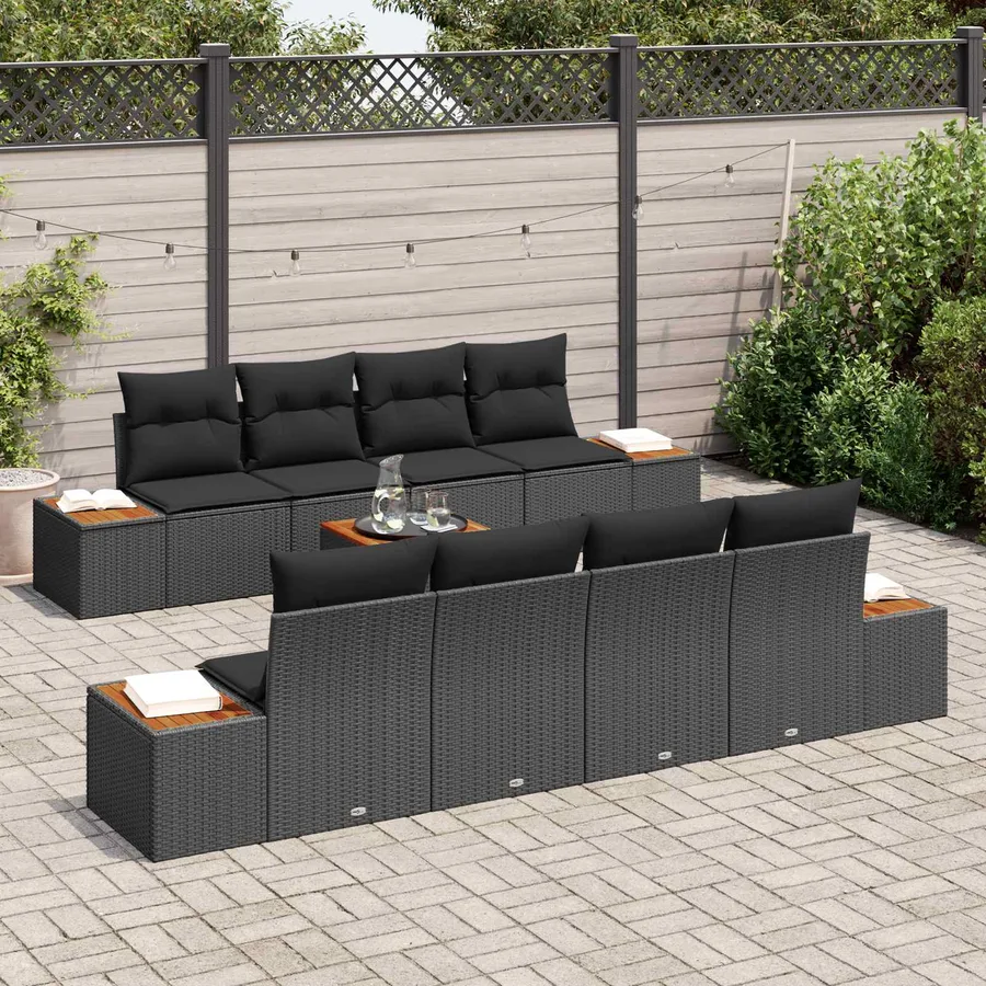 Ensemble de canapé de jardin avec coussin 9 pcs Noir Poly rotin - 3