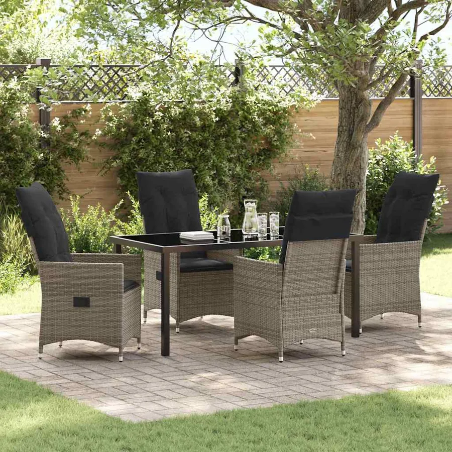 Ensemble de salle à manger pour jardin 5 pcs Gris polyrotin