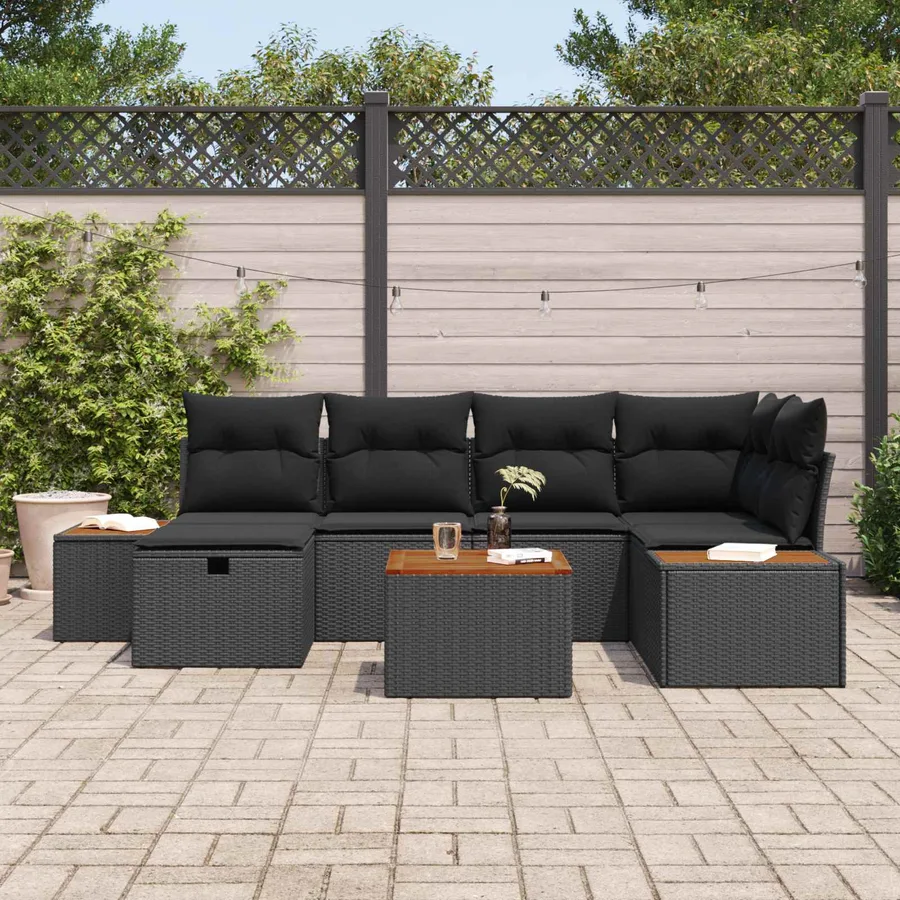 Ensemble de canapé de jardin 7 pcs Noir 55 x 62 x 69 cm - 3