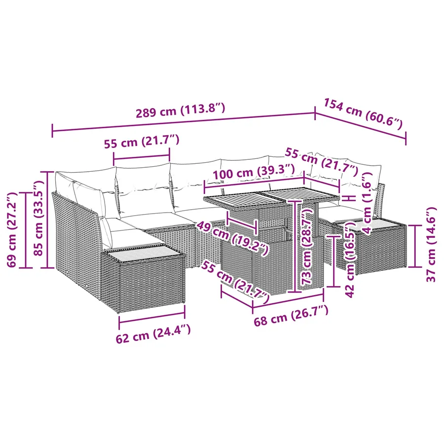 Ensemble de canapé de jardin 8 pcs Noir Poly rotin - 15