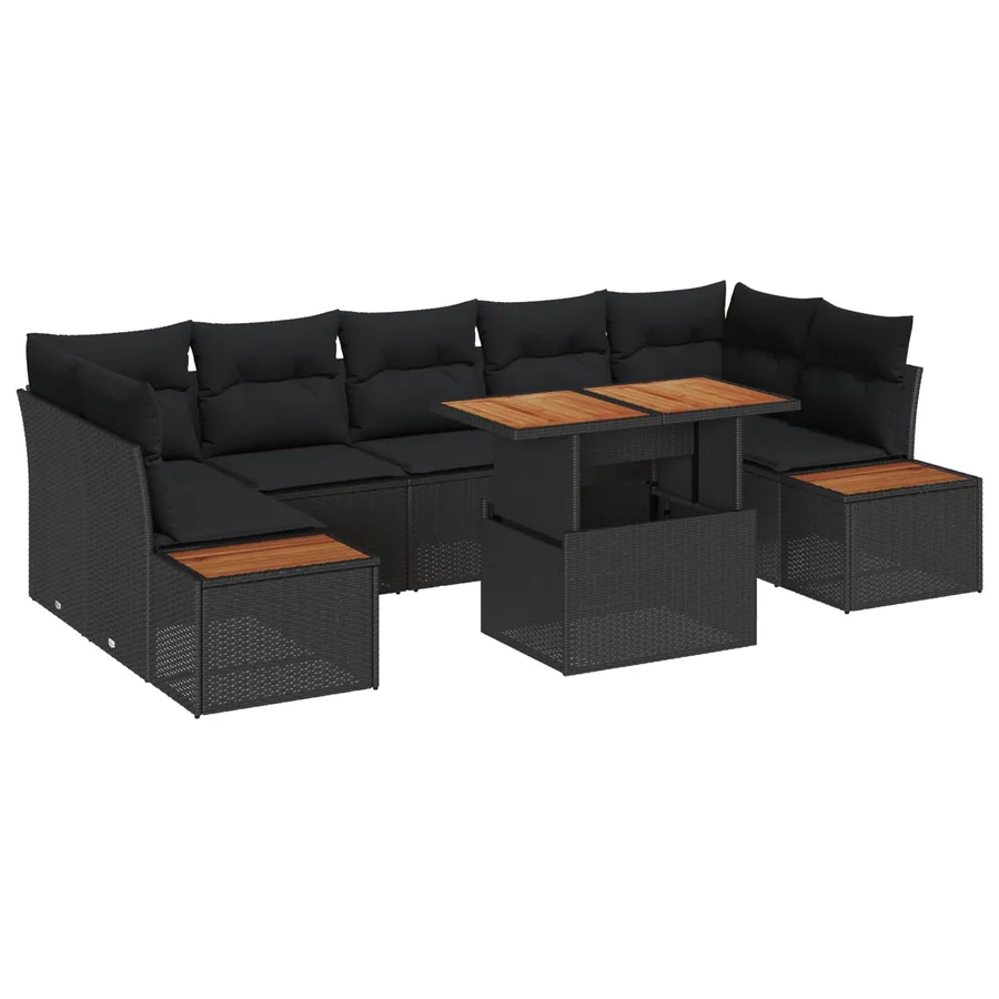 Ensemble de canapé de jardin 8 pcs Noir Poly rotin - 2