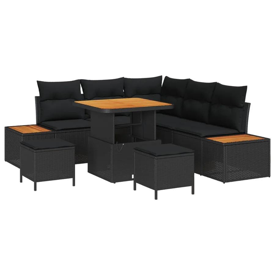 Ensemble de canapé de jardin avec coussin 8 pcs Noir Poly rotin - 2