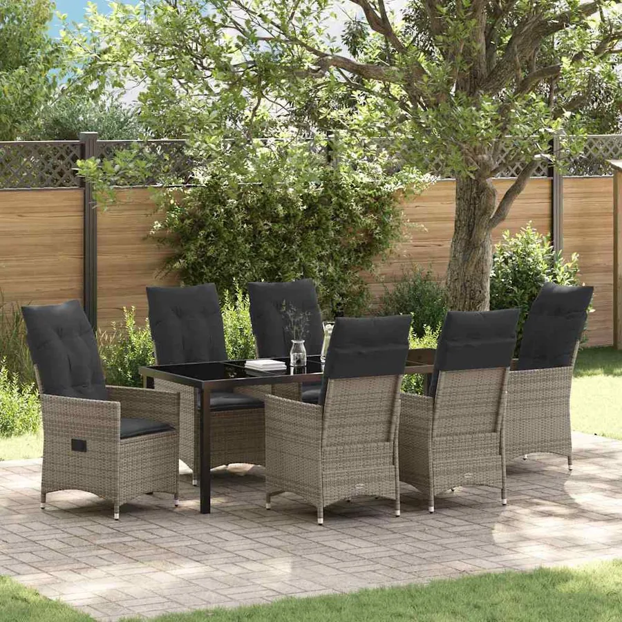Ensemble de salle à manger pour jardin 7 pcs Gris polyrotin