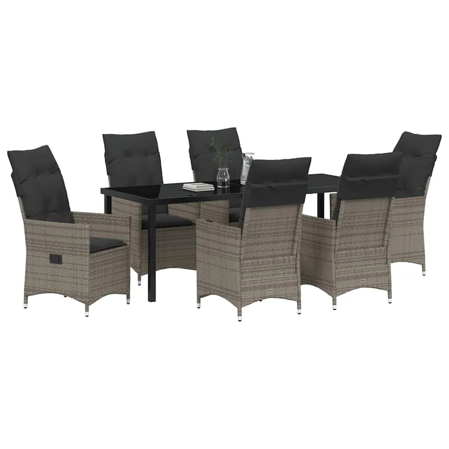 Ensemble de salle à manger pour jardin 7 pcs Gris polyrotin - 3