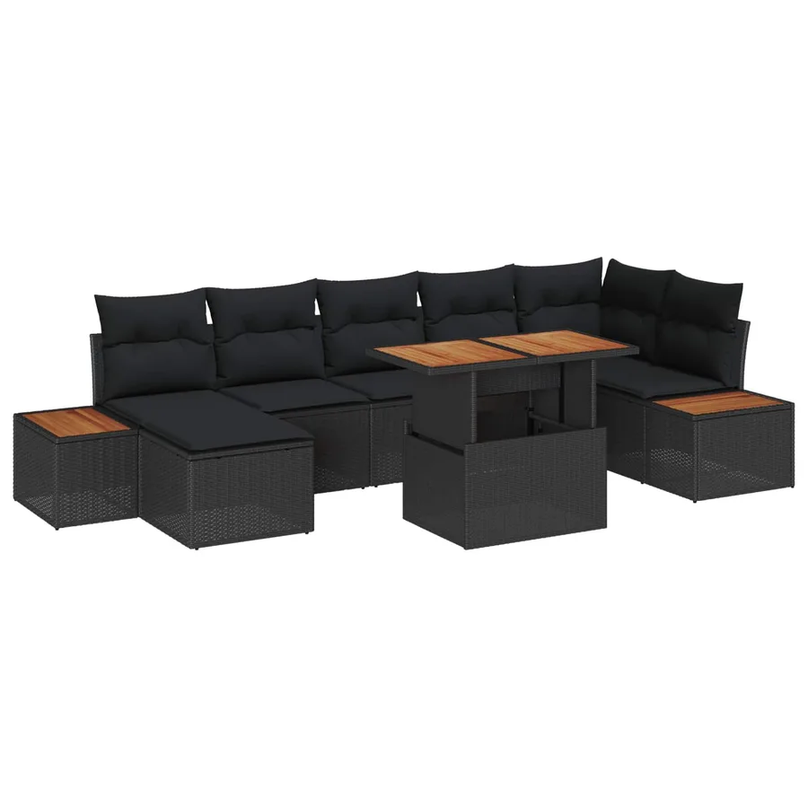 Ensemble de canapé de jardin 8 pcs Noir Poly rotin - 2