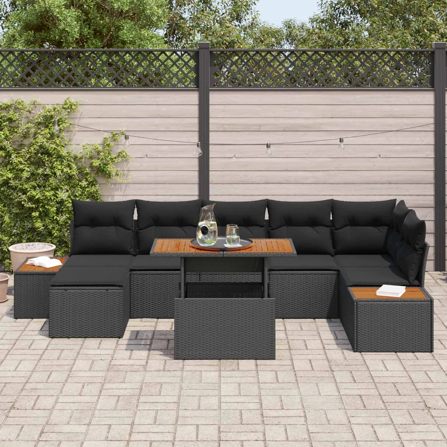 Ensemble de canapé de jardin 8 pcs Noir Poly rotin - 3