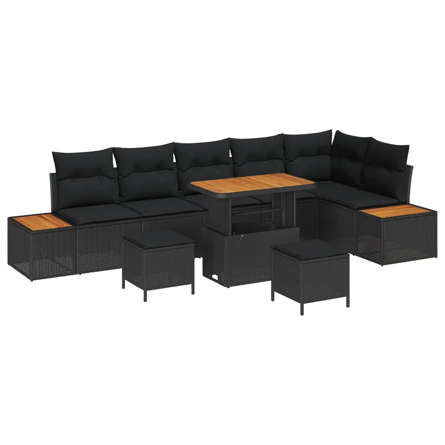 Ensemble de canapé de jardin avec coussin 9 pcs Noir Poly rotin - 2