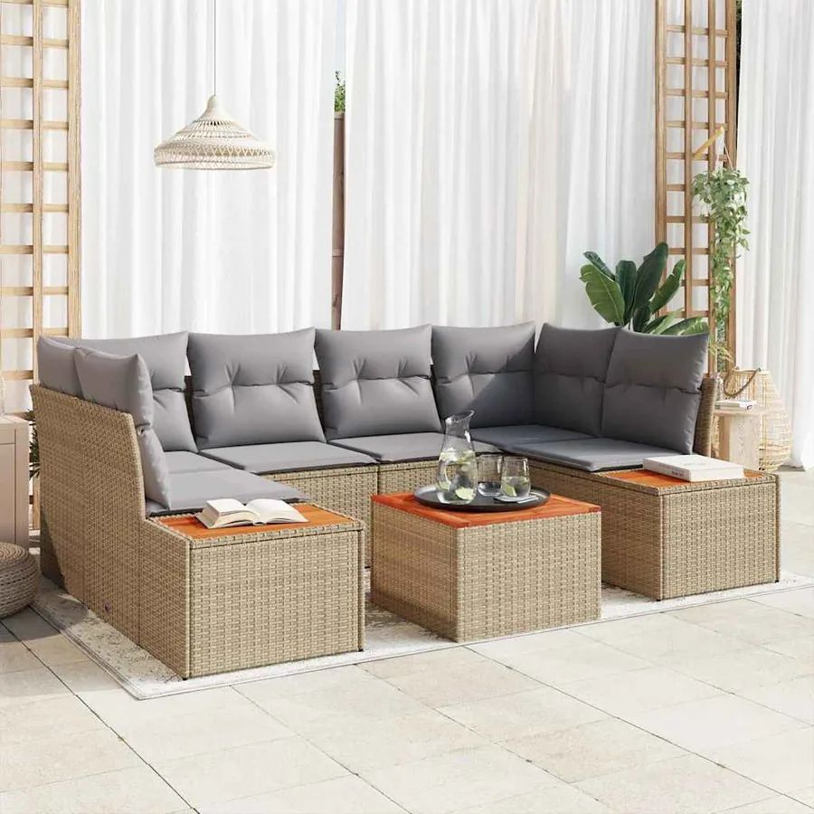 Ensemble de canapé de jardin 6 pcs Beige Poly rotin