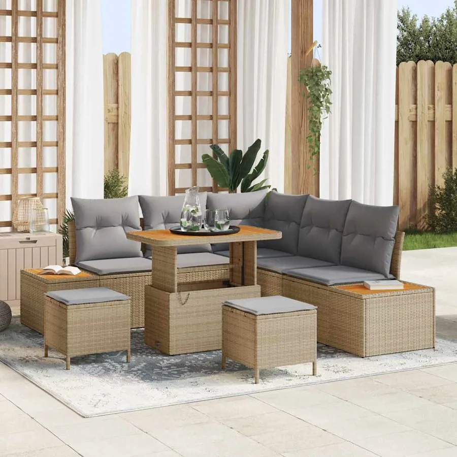 Ensemble de canapé de jardin 8 pcs Beige Poly rotin