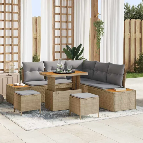 Ensemble de canapé de jardin 8 pcs Beige Poly rotin