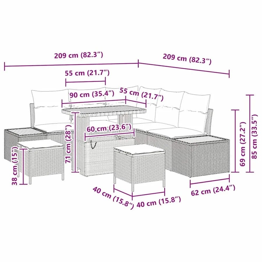 Ensemble de canapé de jardin 8 pcs Beige Poly rotin - 18