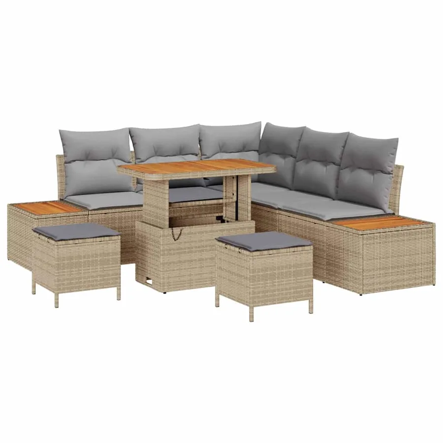 Ensemble de canapé de jardin 8 pcs Beige Poly rotin - 2