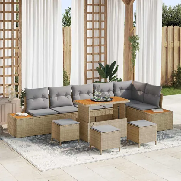 Ensemble de canapé de jardin 10 pcs Beige Poly rotin