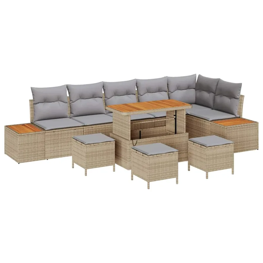 Ensemble de canapé de jardin 10 pcs Beige Poly rotin - 2