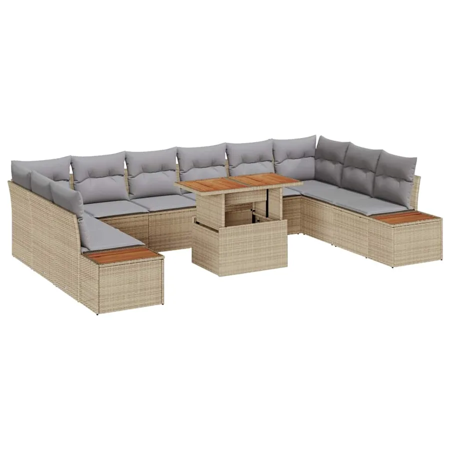 Ensemble de canapé de jardin 11 pcs Beige Poly rotin - 2
