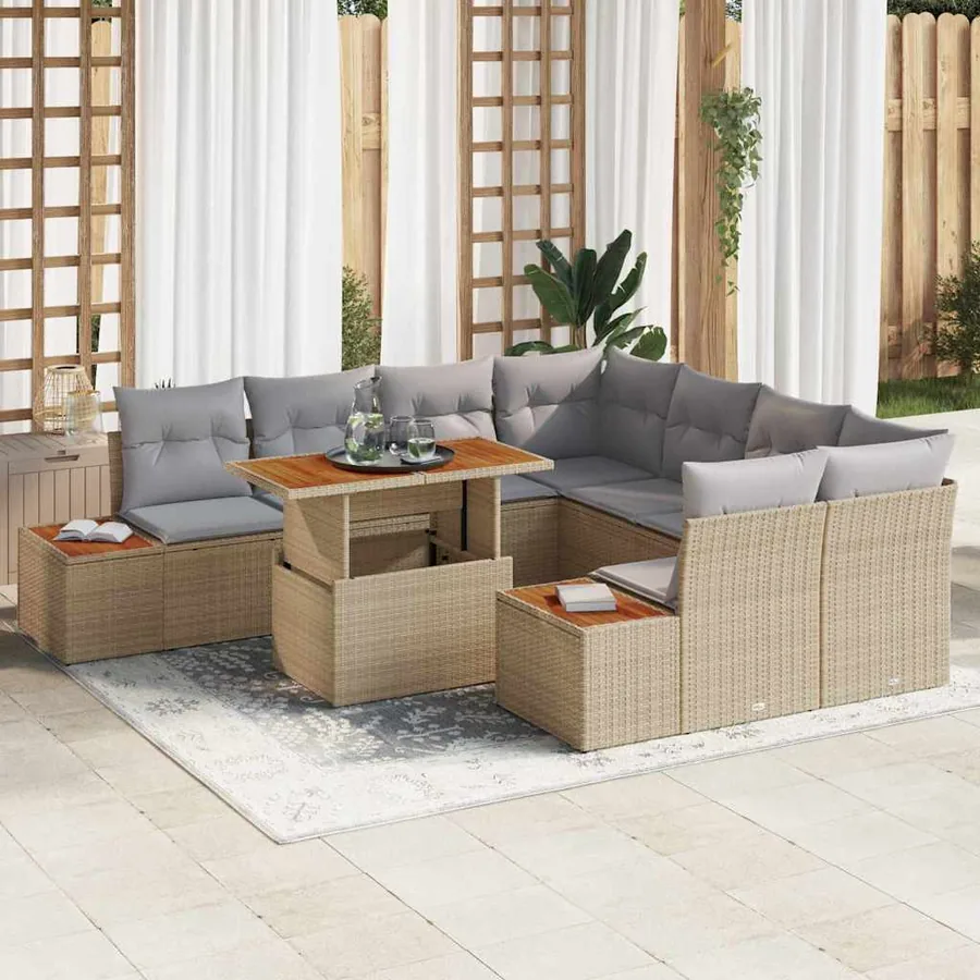 Ensemble de canapé de jardin 9 pcs Beige Poly rotin