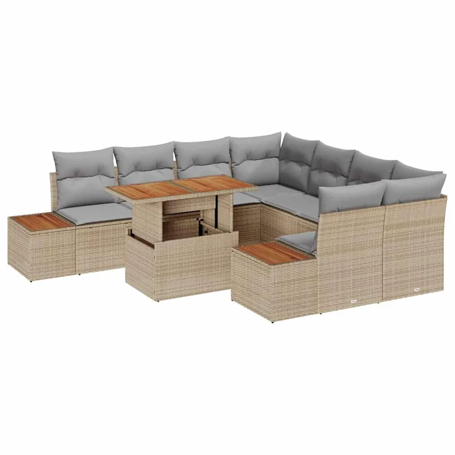 Ensemble de canapé de jardin 9 pcs Beige Poly rotin - 2