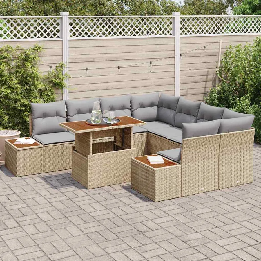 Ensemble de canapé de jardin 9 pcs Beige Poly rotin - 3