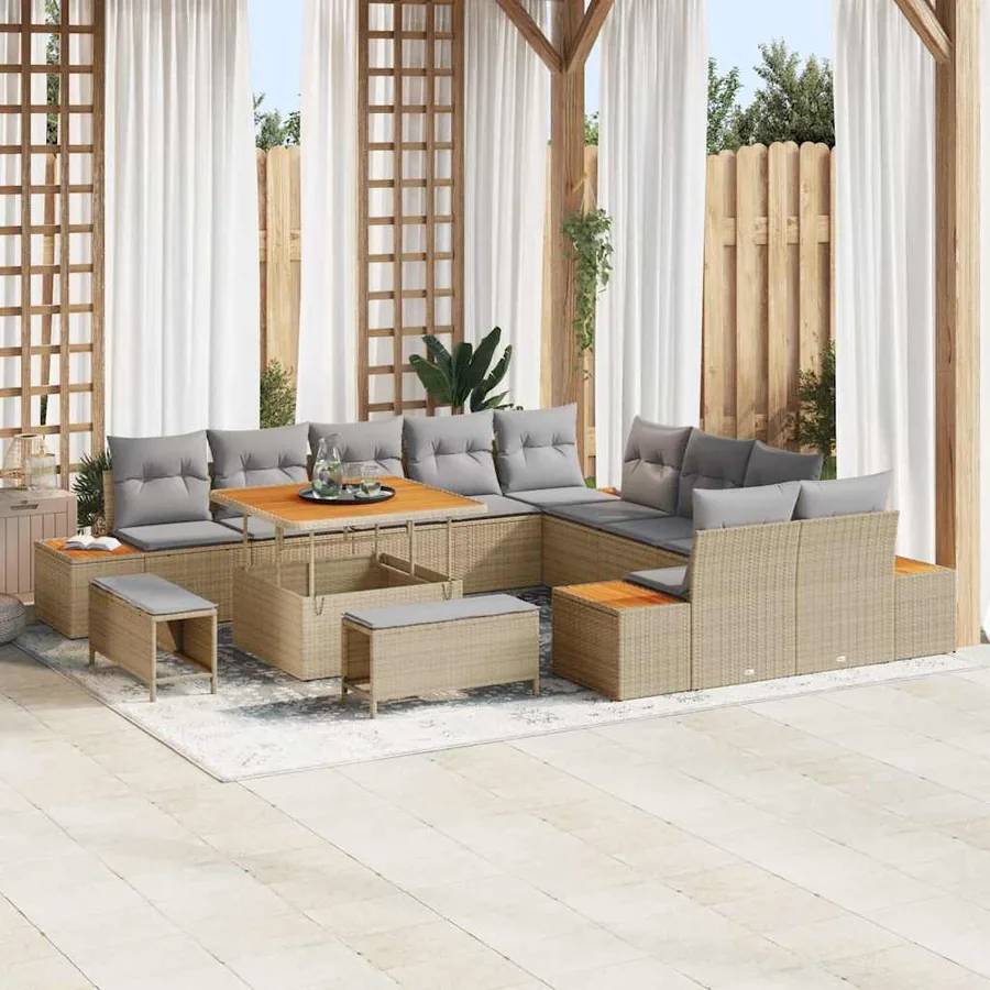 Ensemble de canapé de jardin 13 pcs Beige Poly rotin