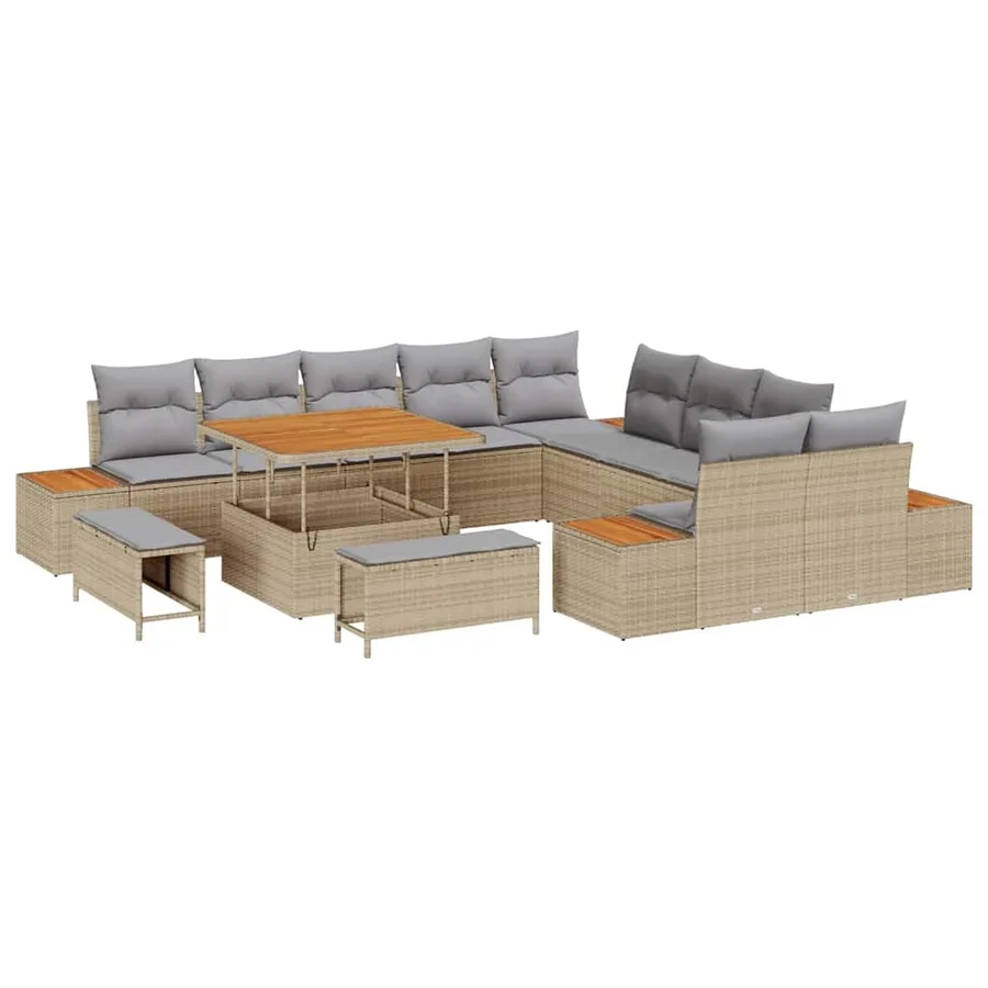 Ensemble de canapé de jardin 13 pcs Beige Poly rotin - 2