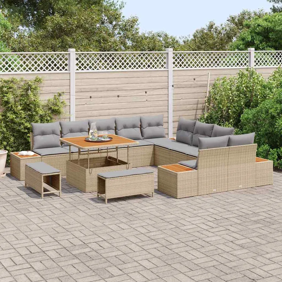 Ensemble de canapé de jardin 13 pcs Beige Poly rotin - 3