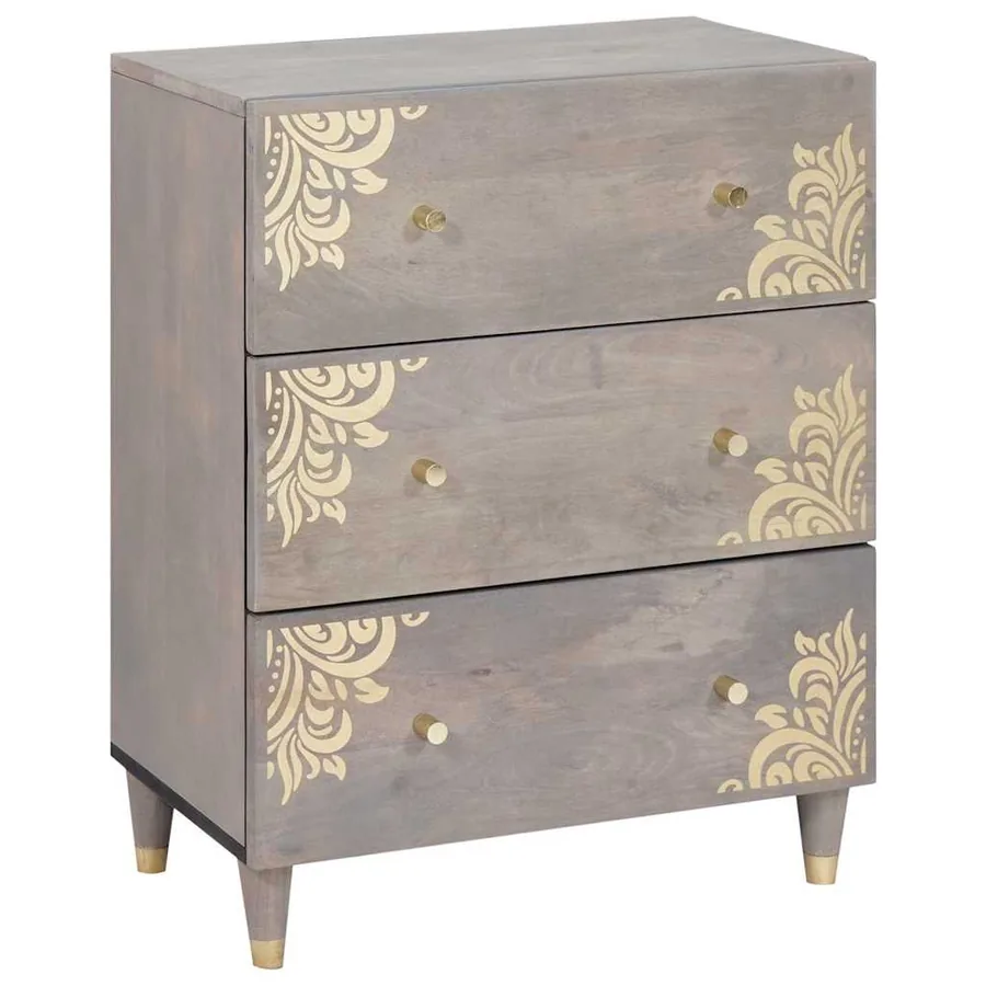 Buffet Gris et or 60 x 33 x 75 cm Bois de mangue massif