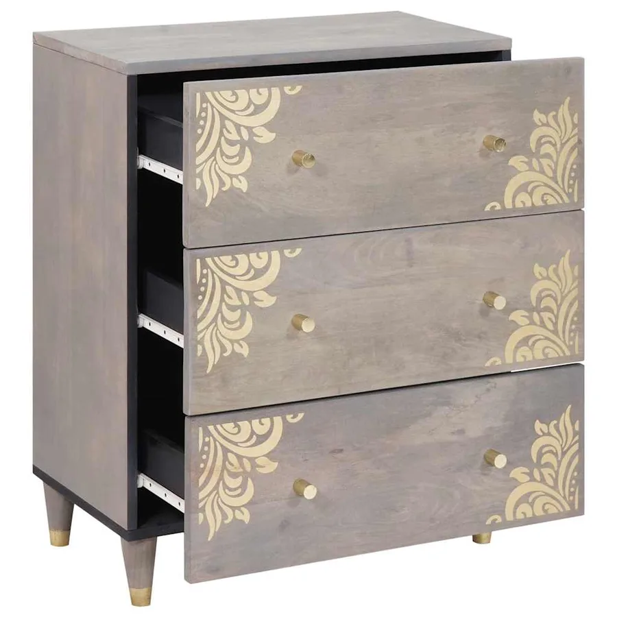 Buffet Gris et or 60 x 33 x 75 cm Bois de mangue massif - 2