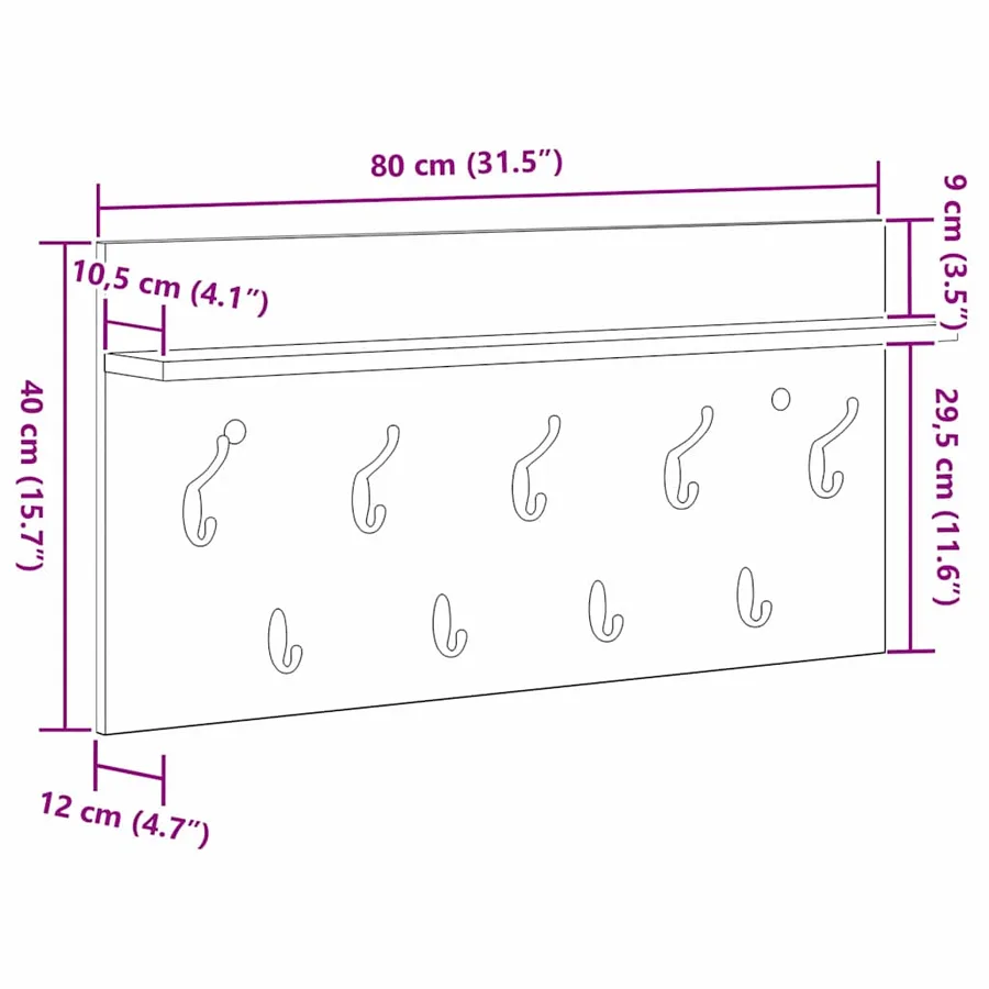 Porte-manteau mural avec étagère Gris Sonoma 80 x 40 x 12 cm - 8
