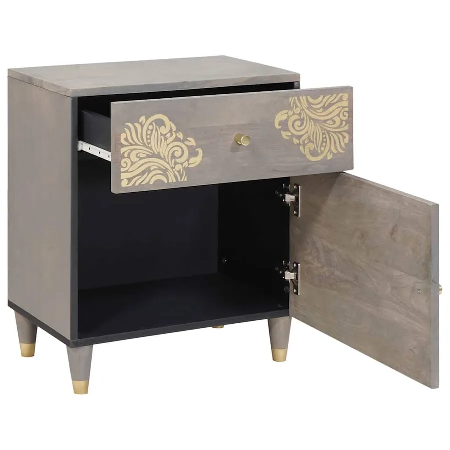 Cabinet de chevet avec porte avec tiroir Gris 50 x 33 x 60 cm - 2