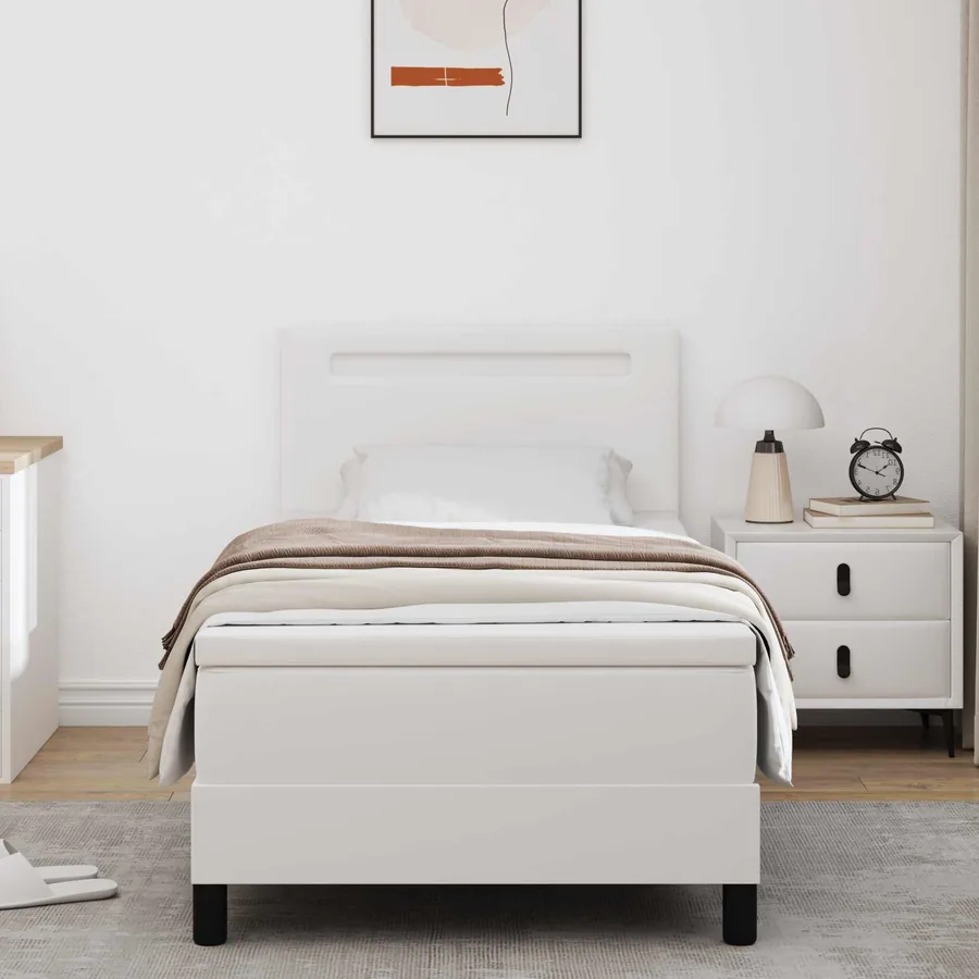 Lit à ressorts avec matelas Blanc 100 x 200 cm Simili cuir