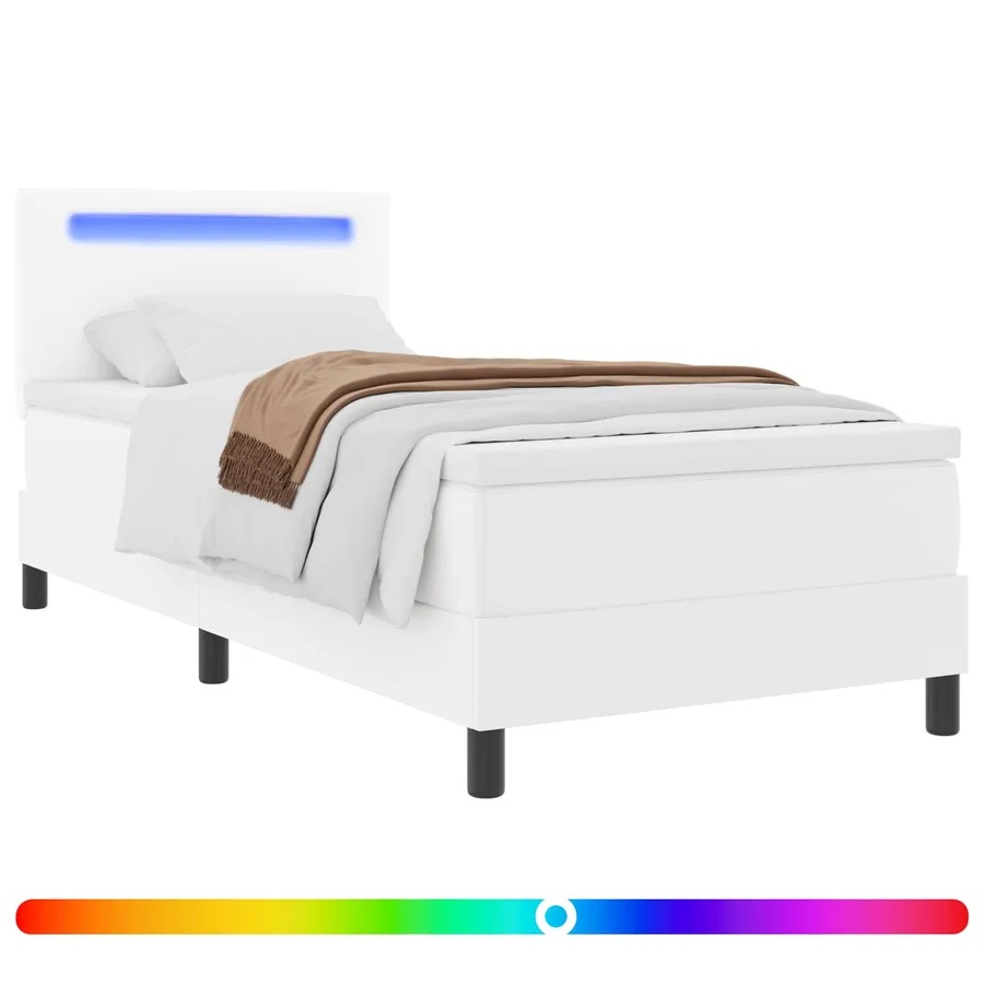Lit à ressorts avec matelas Blanc 100 x 200 cm Simili cuir - 2