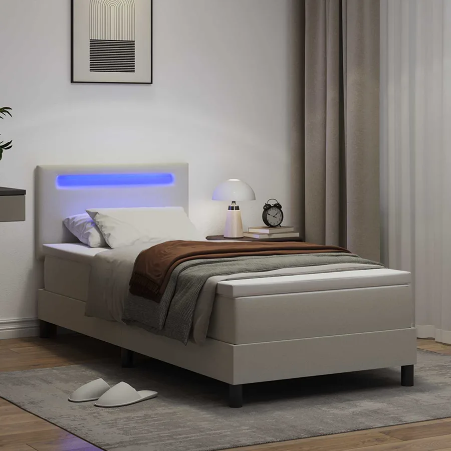 Lit à ressorts avec matelas Blanc 100 x 200 cm Simili cuir - 4