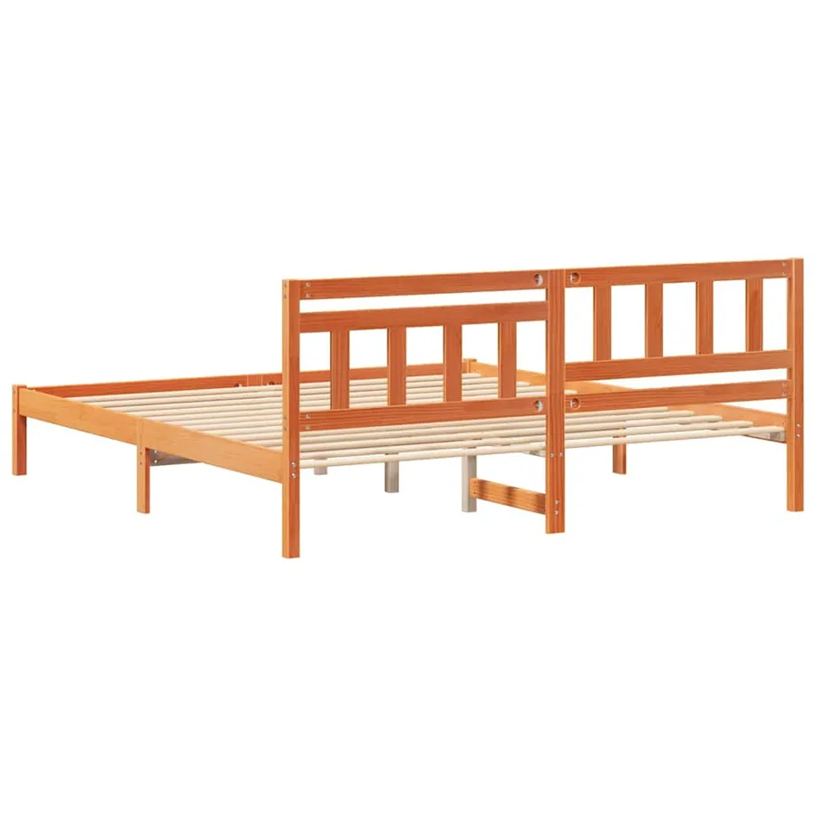 Cadre de lit avec tête de lit Brun cire 200 x 200 cm Pin massif - 6