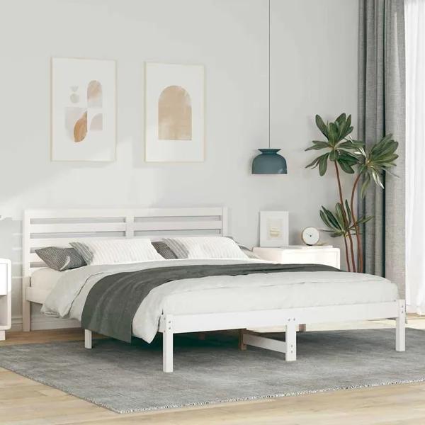Cadre de lit avec tête de lit Blanc 140 x 200 cm Pin massif