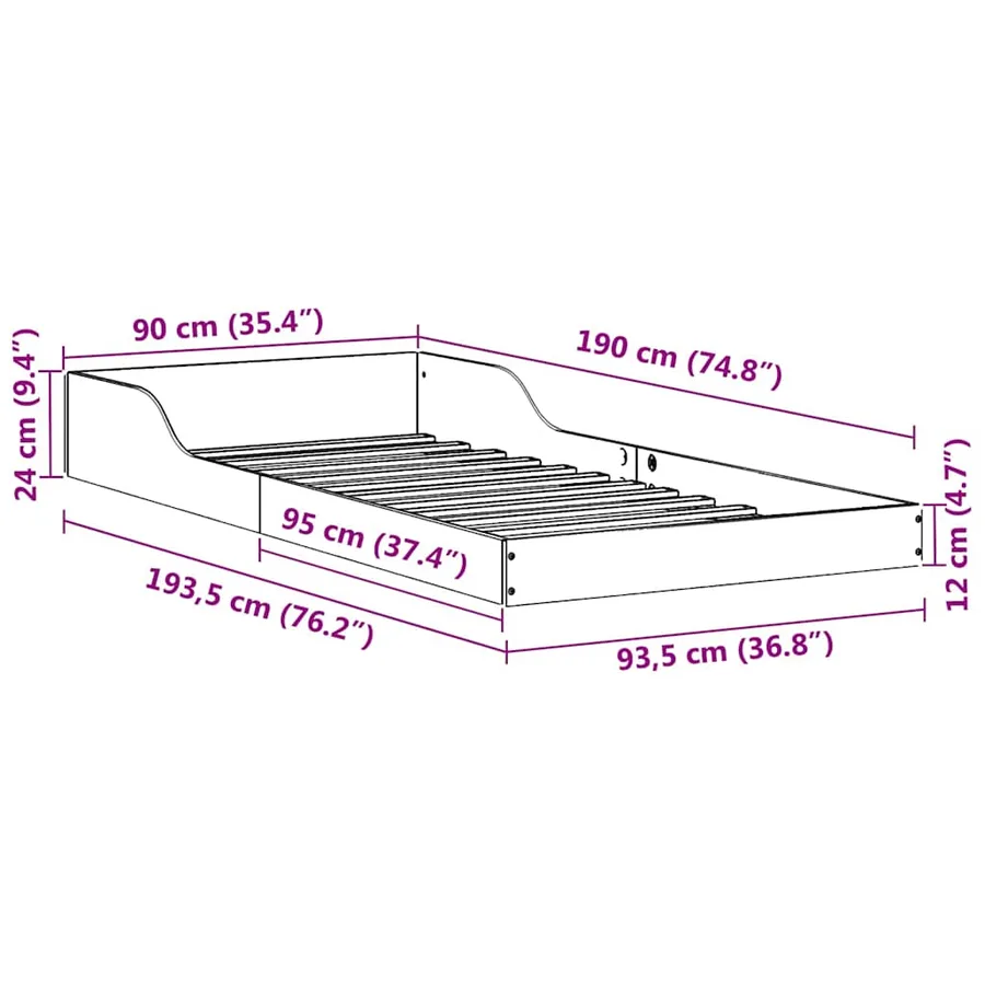 Cadre de lit Naturel 90 x 190 cm Pin massif - 11