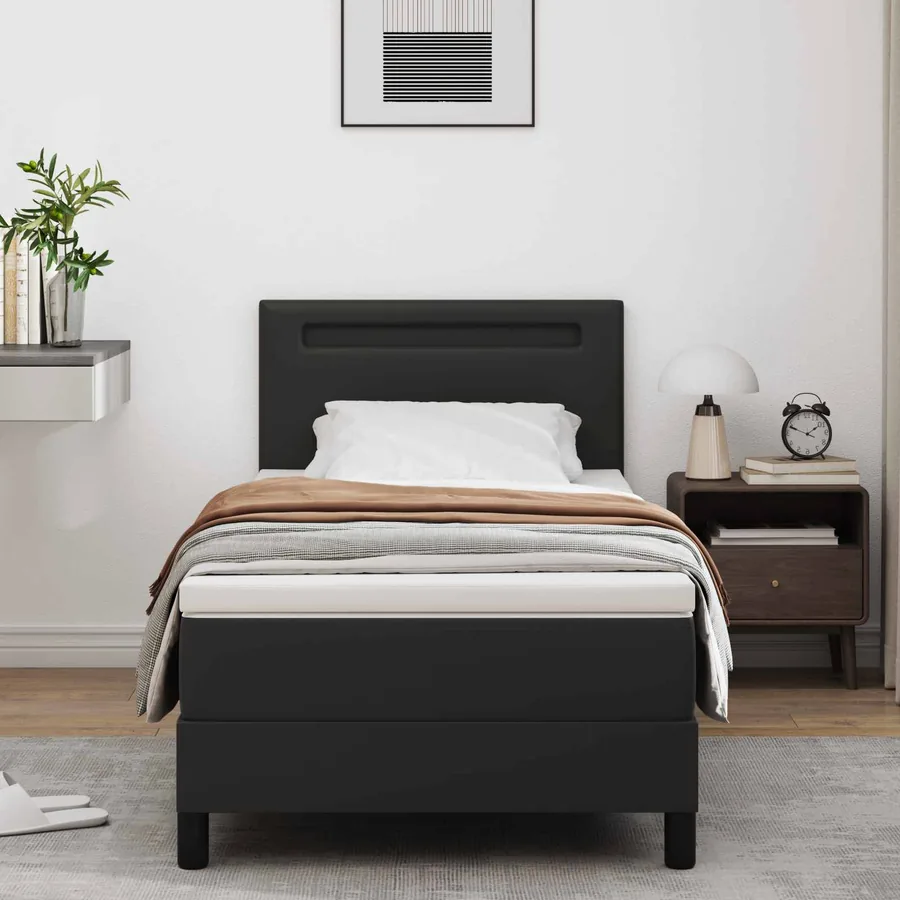 Lit à ressorts avec matelas Noir 90 x 190 cm Simili cuir