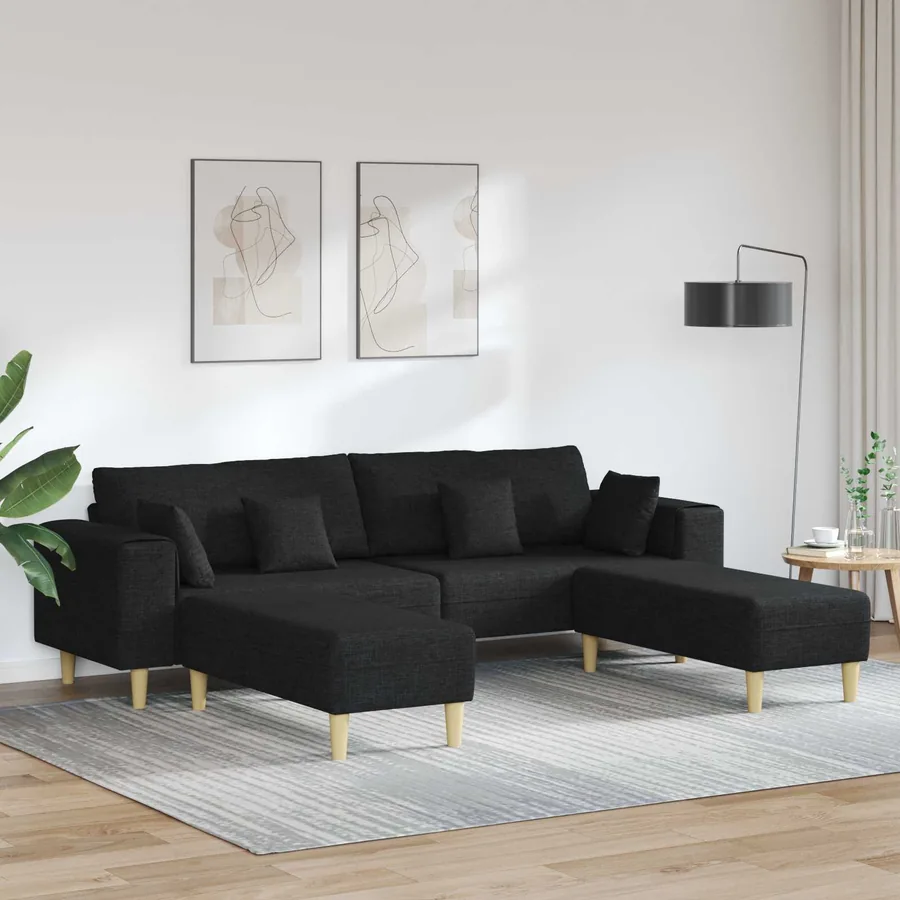 Canapé avec coussin 3 pcs Noir tissu