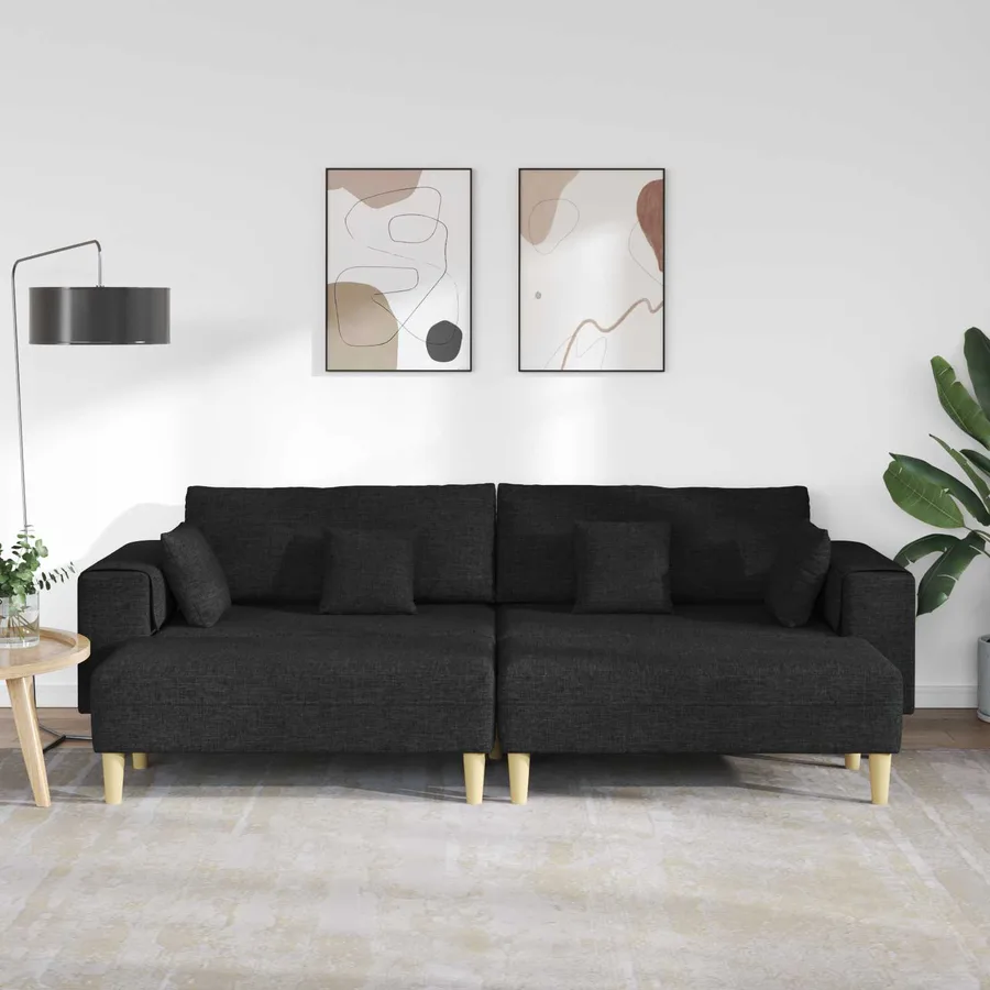 Canapé avec coussin 3 pcs Noir tissu - 3