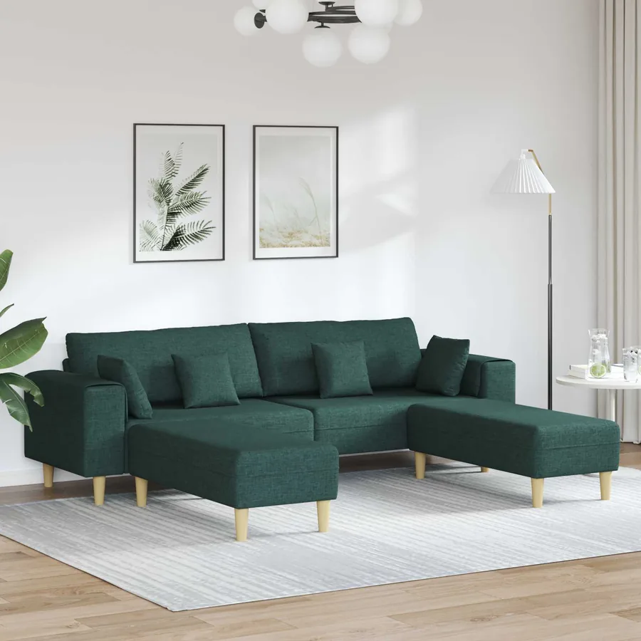 Canapé avec coussin 3 pcs Vert foncé tissu