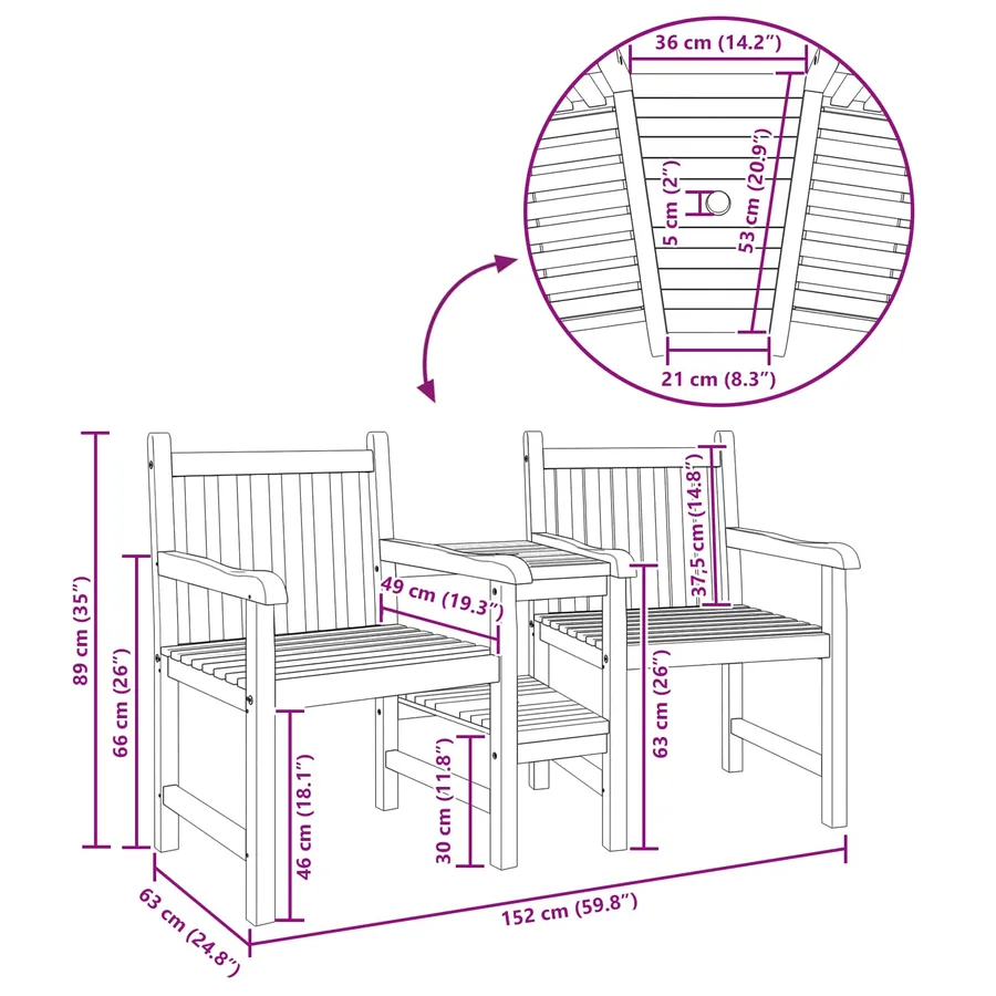 Chaises de jardin et d'extérieur 152 x 63 x 89 cm - 9