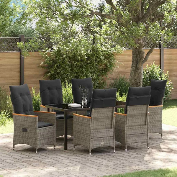 Ensemble de salle à manger pour jardin 7 pcs Gris polyrotin