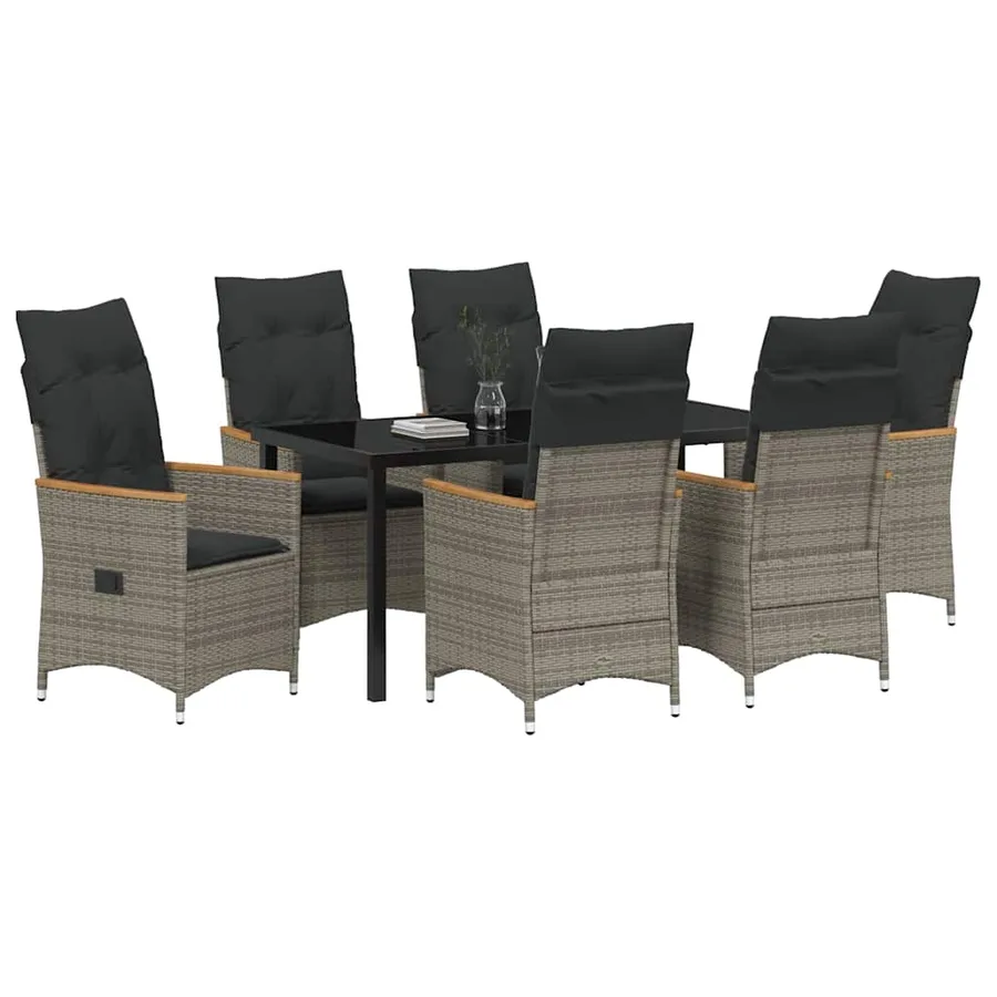 Ensemble de salle à manger pour jardin 7 pcs Gris polyrotin - 3