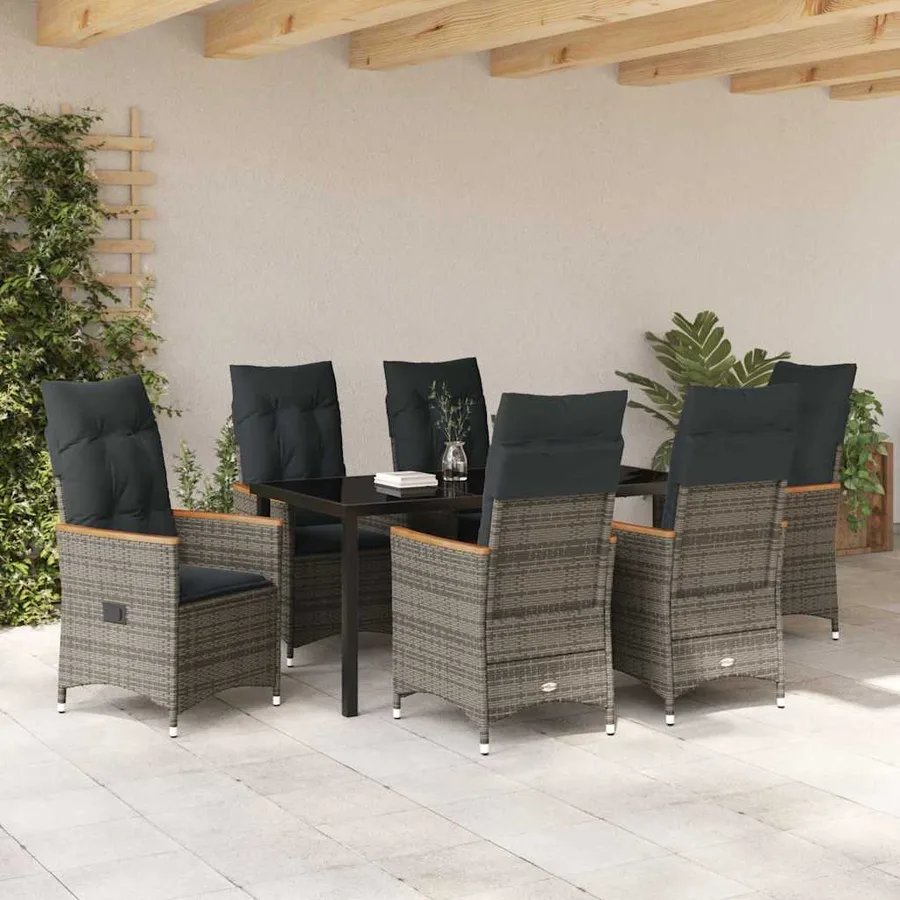 Ensemble de salle à manger pour jardin 7 pcs Gris polyrotin - 4